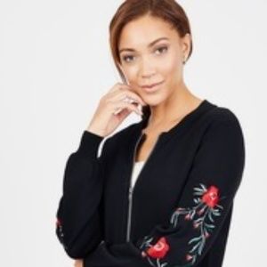 Black Embroidered Zip Up Cardigan w/ Red Roses